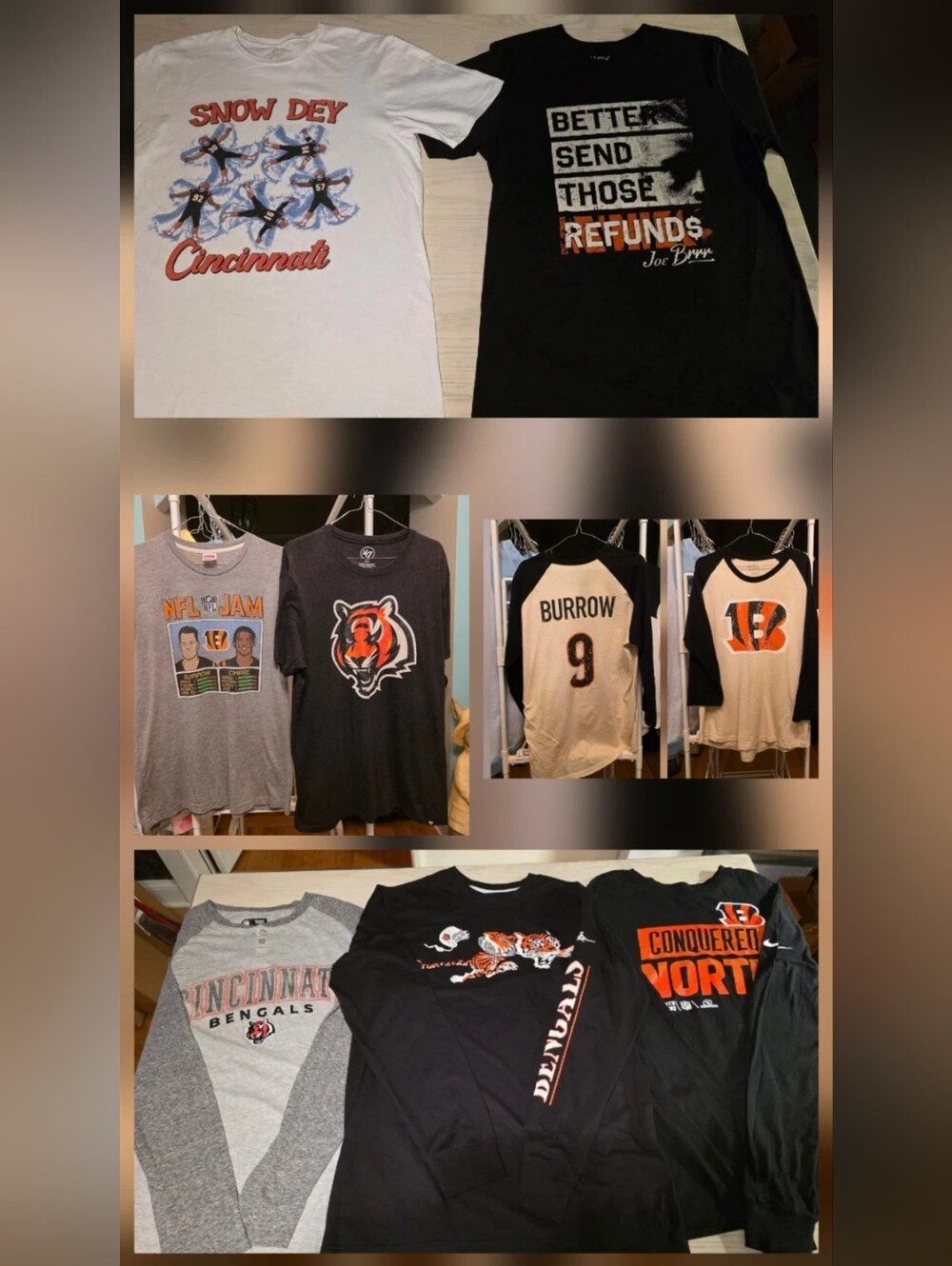 Mens Cincinnati Bengals Lot Of 8 Shirts, 7 Size Medium 1 Large.
